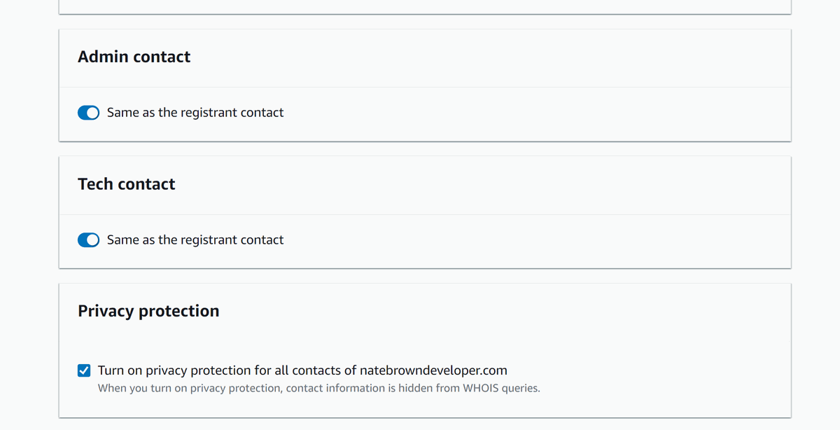 picture of the Search for Domain Contact view, with the defaults checked.
